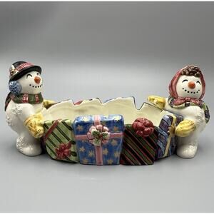 VTG Fitz & Floyd Frosty Folks Serving Dish Snowman 90s Christmas Centerpiece